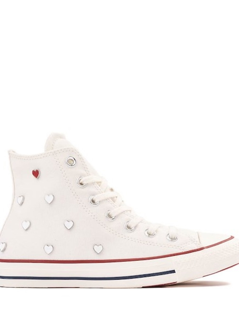 Converse White High Top Sneakers with Red & White Heart Studs - Picture 4 of 8